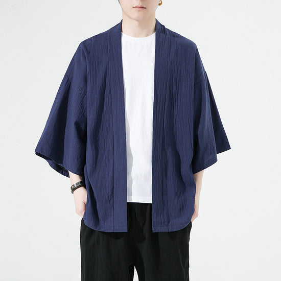 Men Cotton Cardigan With Three-Quarter Sleeves