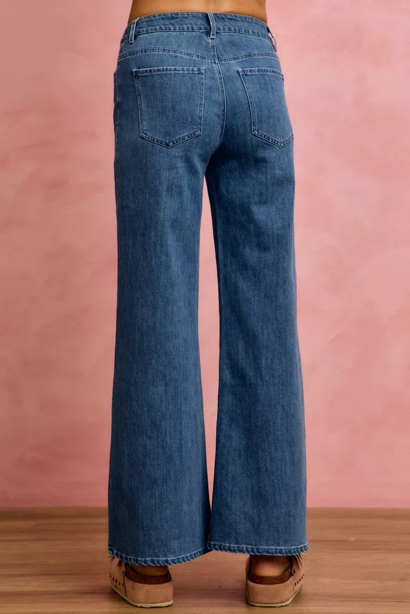 Seam Detail Mid Rise Denim Jeans Stretch SO ME