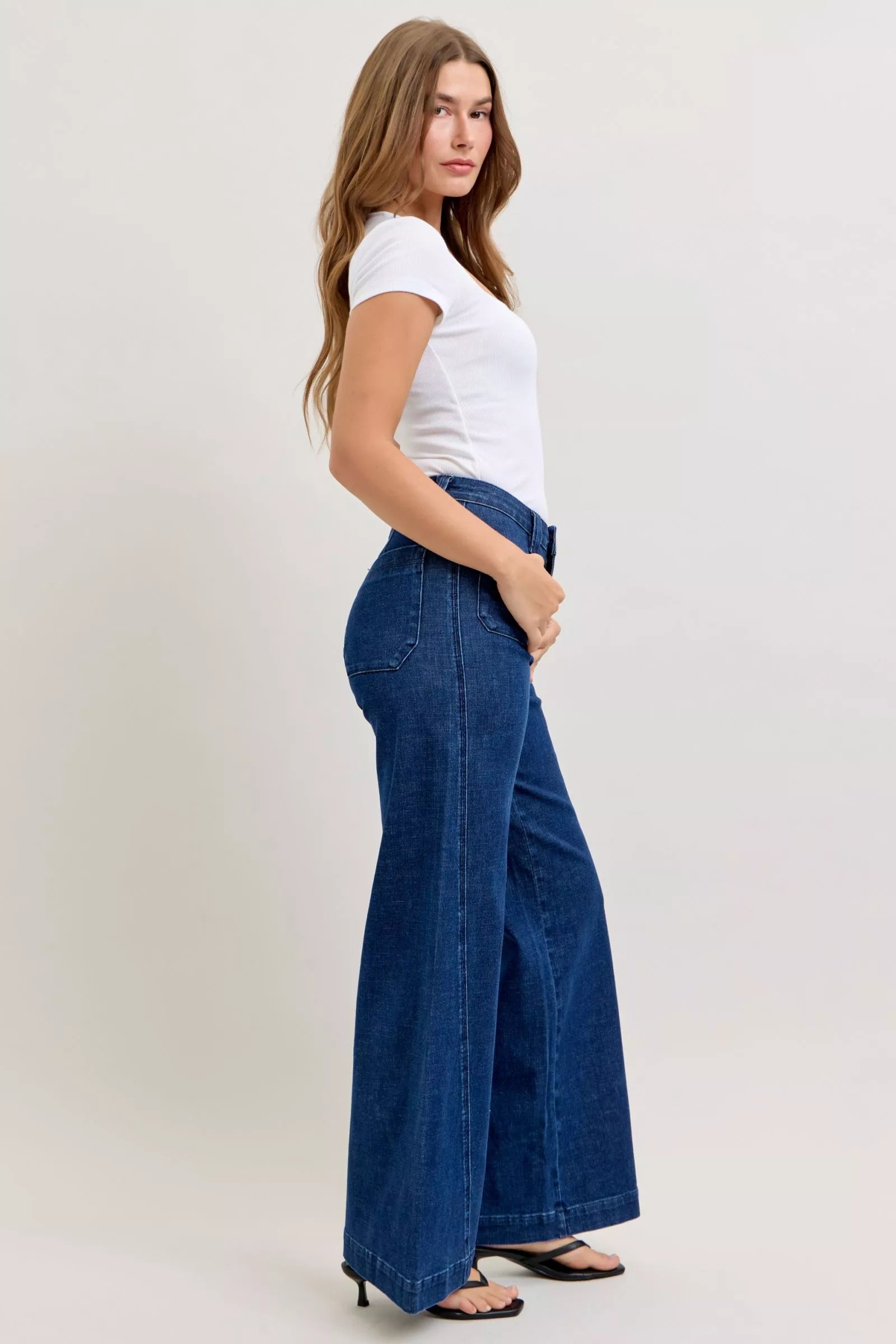 Judy Blue Wide Jeans with Patch Pockets