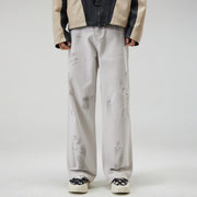 Loose Straight Fit Tie-dyed Jeans Men