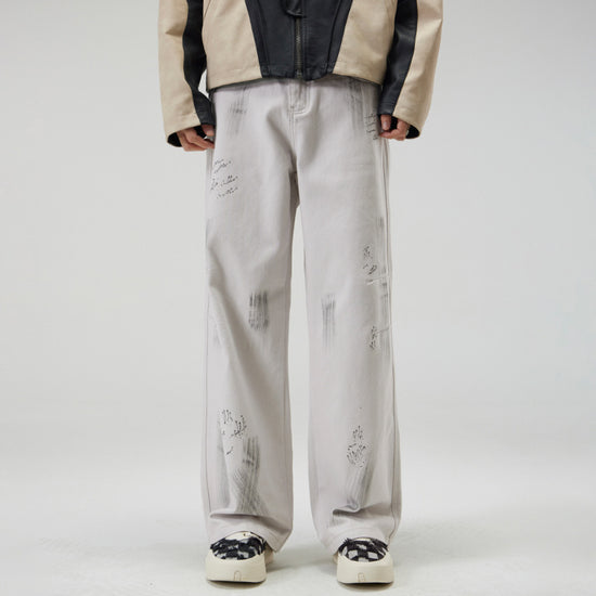 Loose Straight Fit Tie-dyed Jeans Men