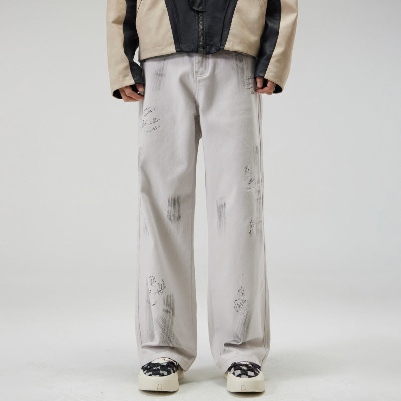 Loose Straight Fit Tie-dyed Jeans Men