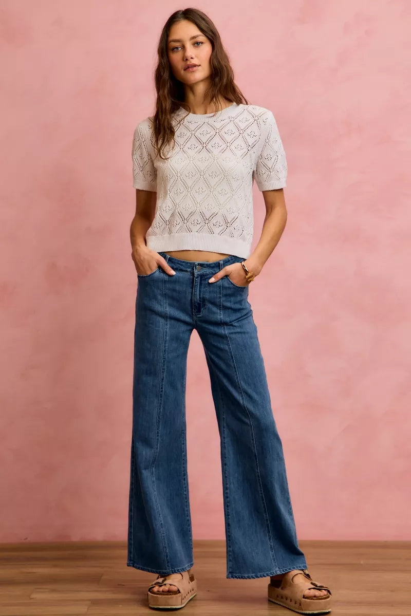 Seam Detail Mid Rise Denim Jeans Stretch SO ME