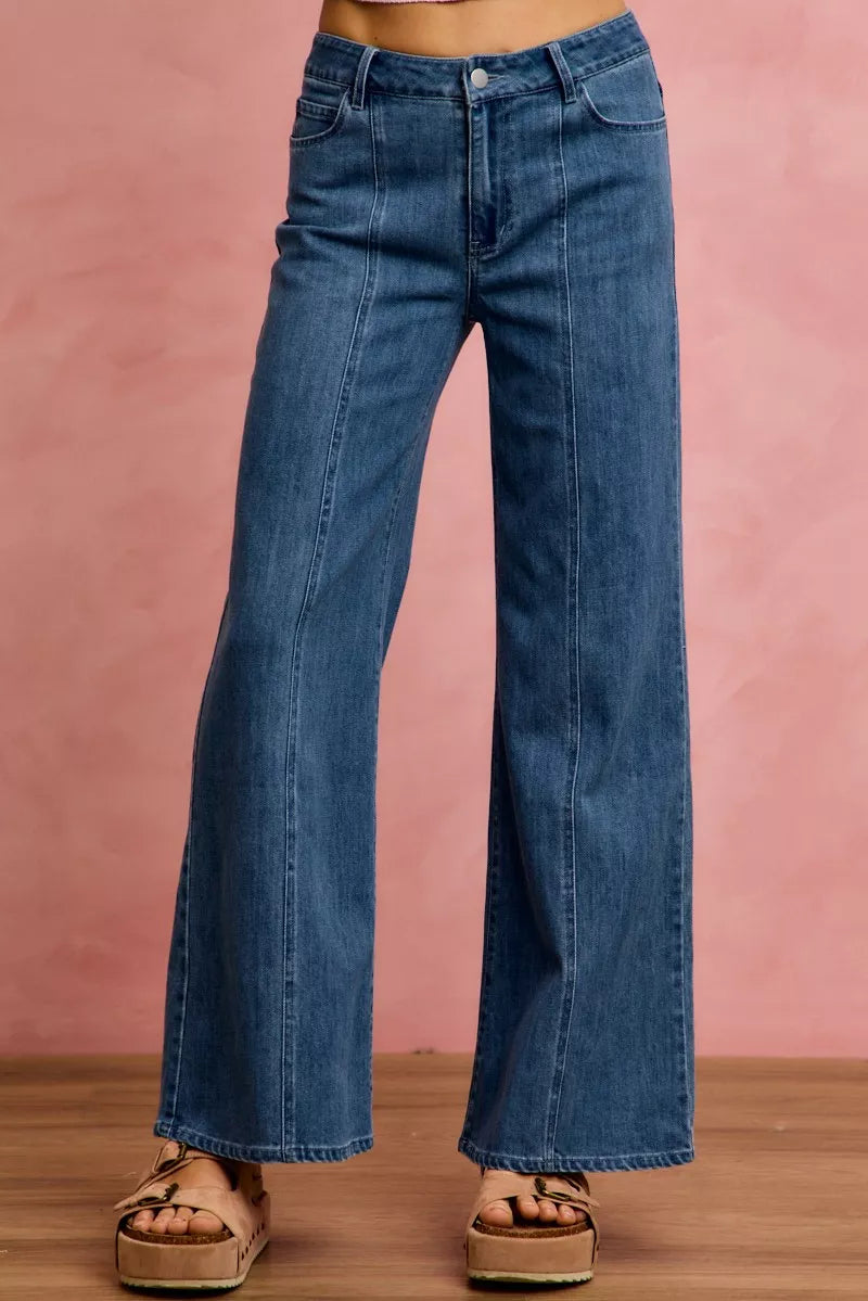 Seam Detail Mid Rise Denim Jeans Stretch SO ME