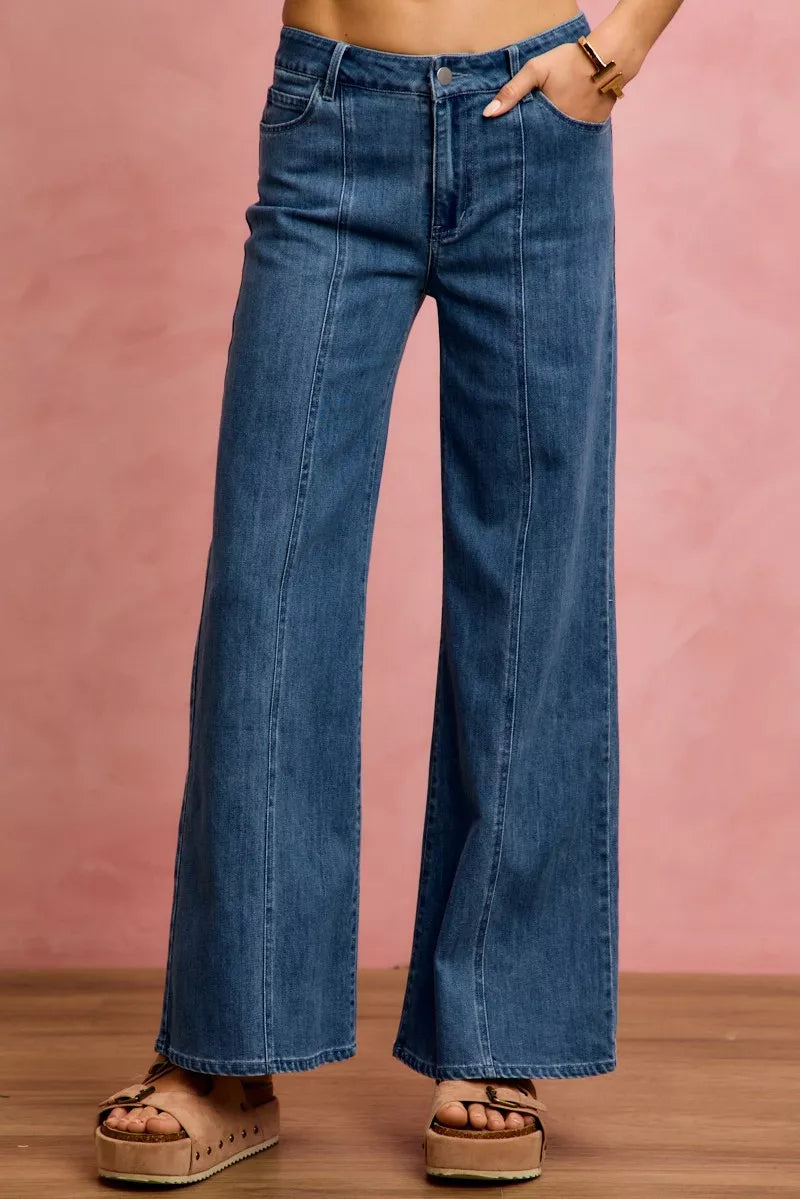 Seam Detail Mid Rise Denim Jeans Stretch SO ME