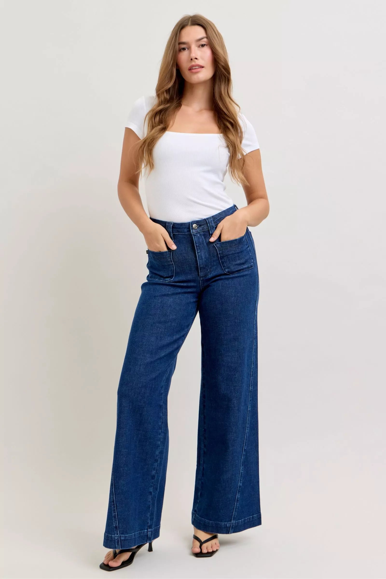 Judy Blue Wide Jeans with Patch Pockets