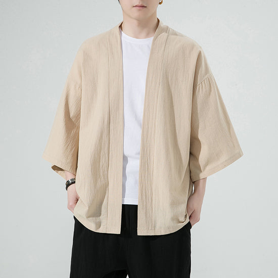 Men Cotton Cardigan With Three-Quarter Sleeves