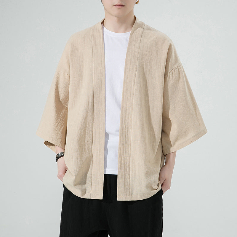 Men Cotton Cardigan With Three-Quarter Sleeves