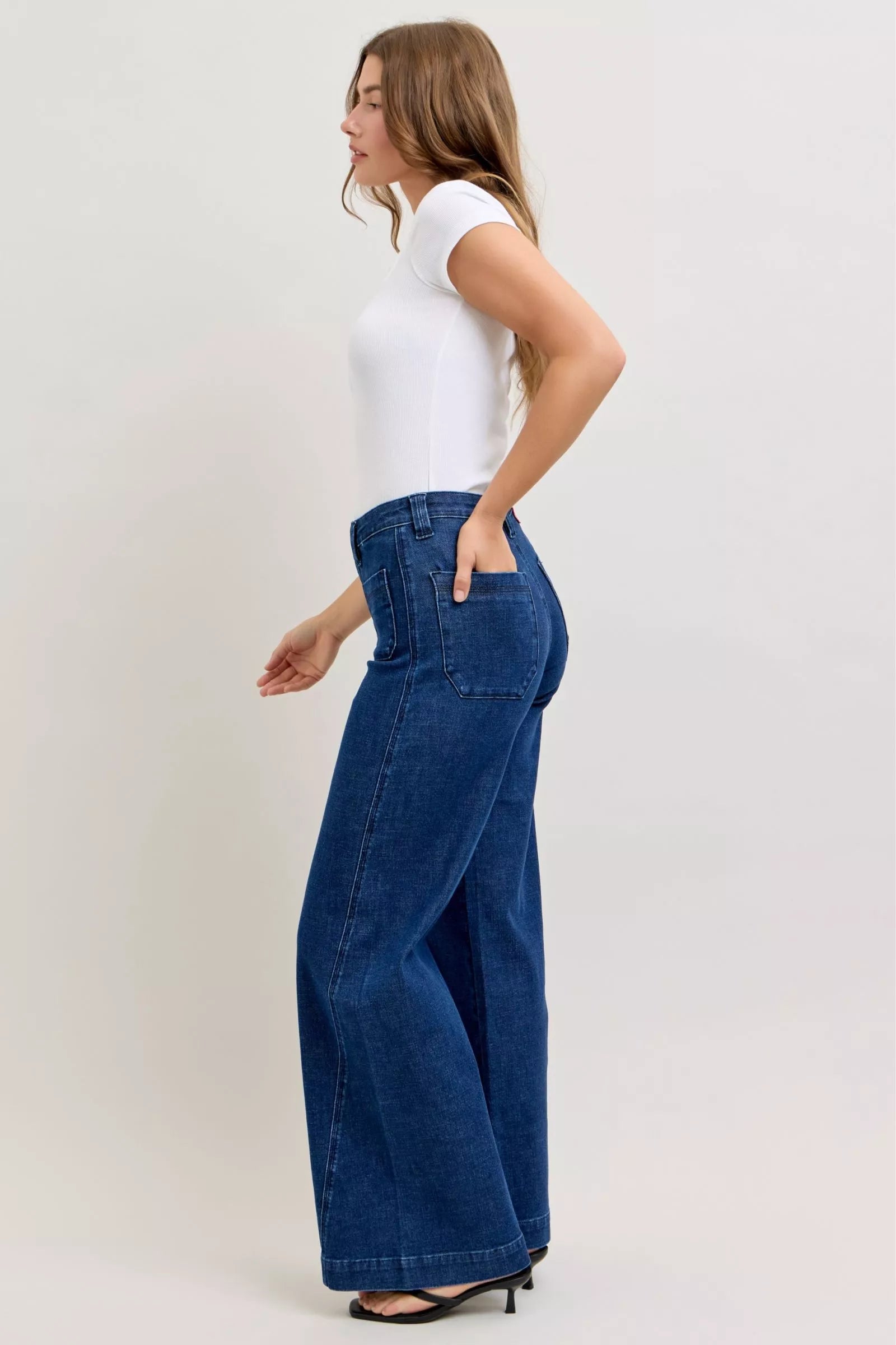 Judy Blue Wide Jeans with Patch Pockets