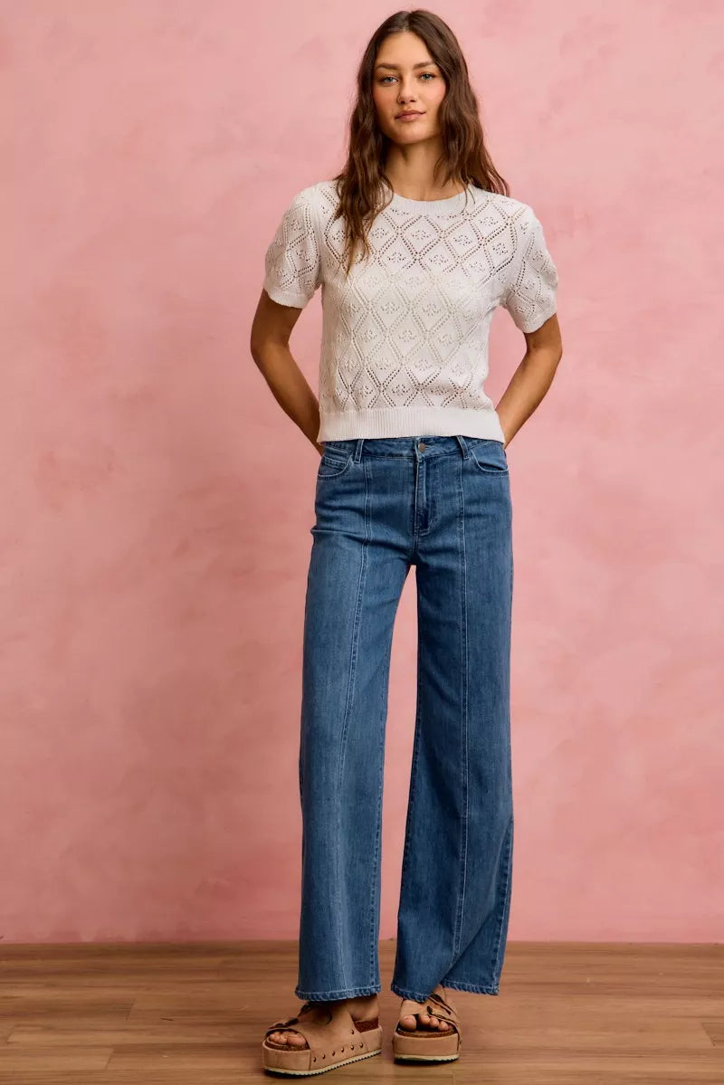 Seam Detail Mid Rise Denim Jeans Stretch SO ME