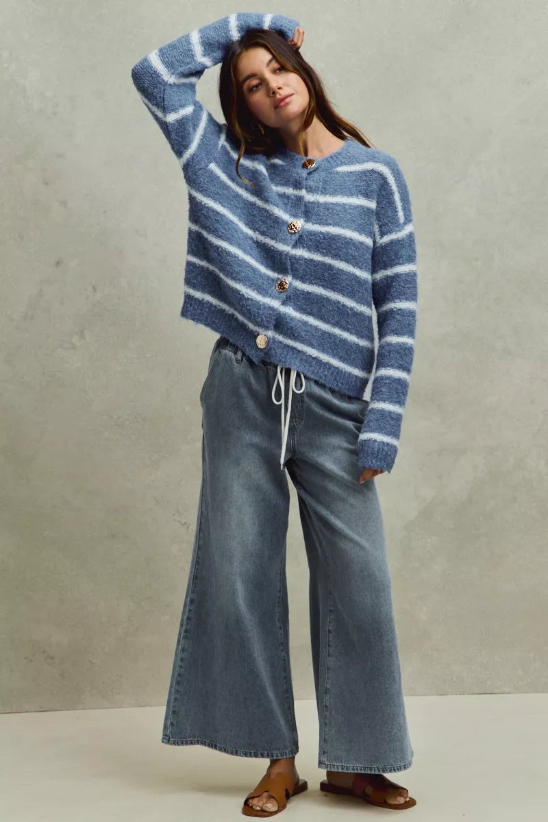 Mid Rise Elastic Waist Flare Denim Jeans SO ME
