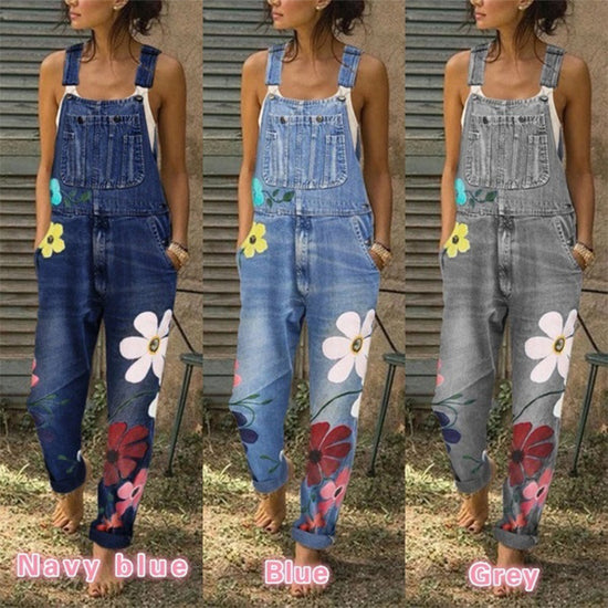 Denim Overalls Printed Washed