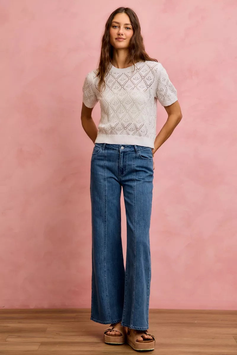 Seam Detail Mid Rise Denim Jeans Stretch SO ME