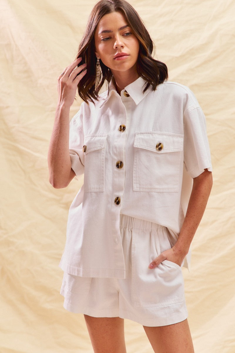 SO ME Denim Game Day Top and Shorts Set White