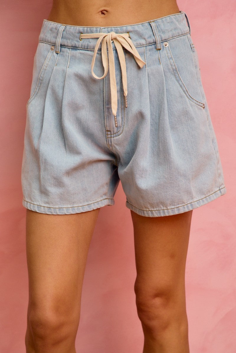 Mid Rise Denim Shorts With Cotton Tape Drawstring SO ME