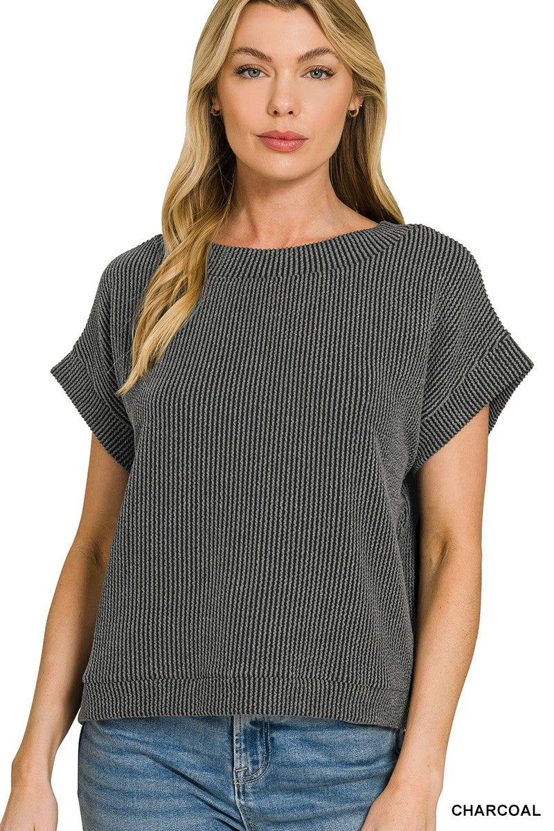 Raised Rib Cap Sleeve Top Women