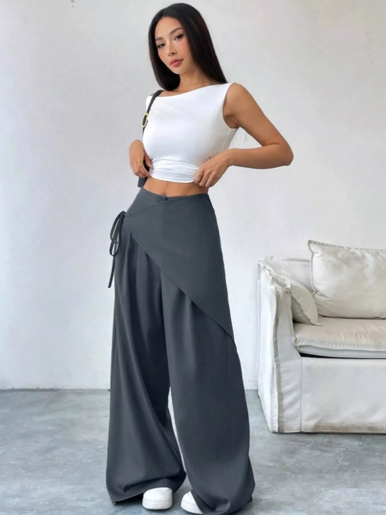 Wrap-Front Wide-Leg Pants Women