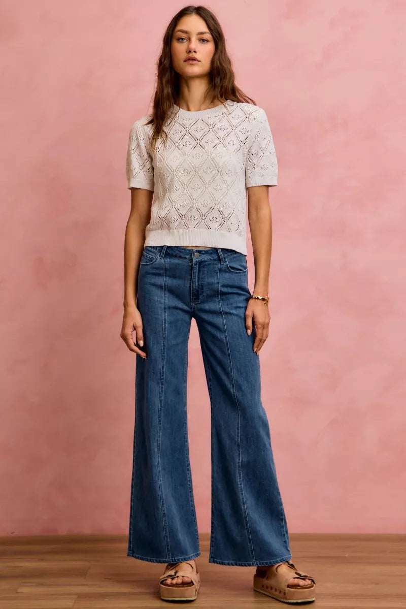 Seam Detail Mid Rise Denim Jeans Stretch SO ME