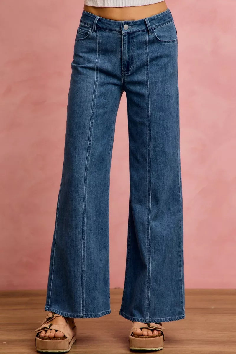 Seam Detail Mid Rise Denim Jeans Stretch SO ME