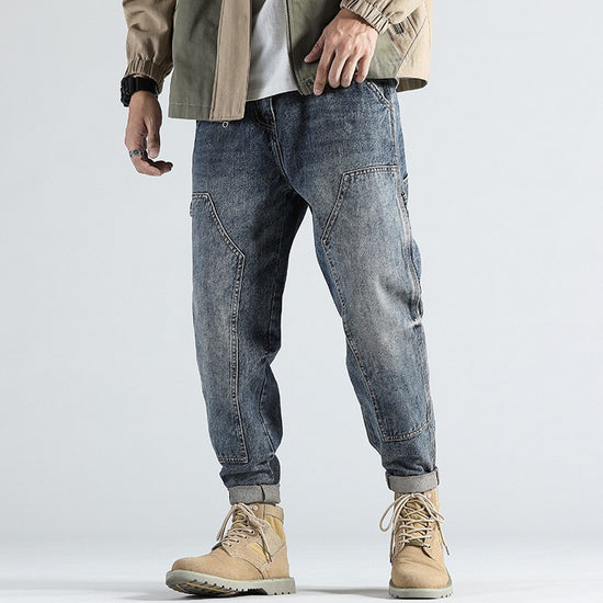 Retro Straight Loose Fit Tooling Jeans Men