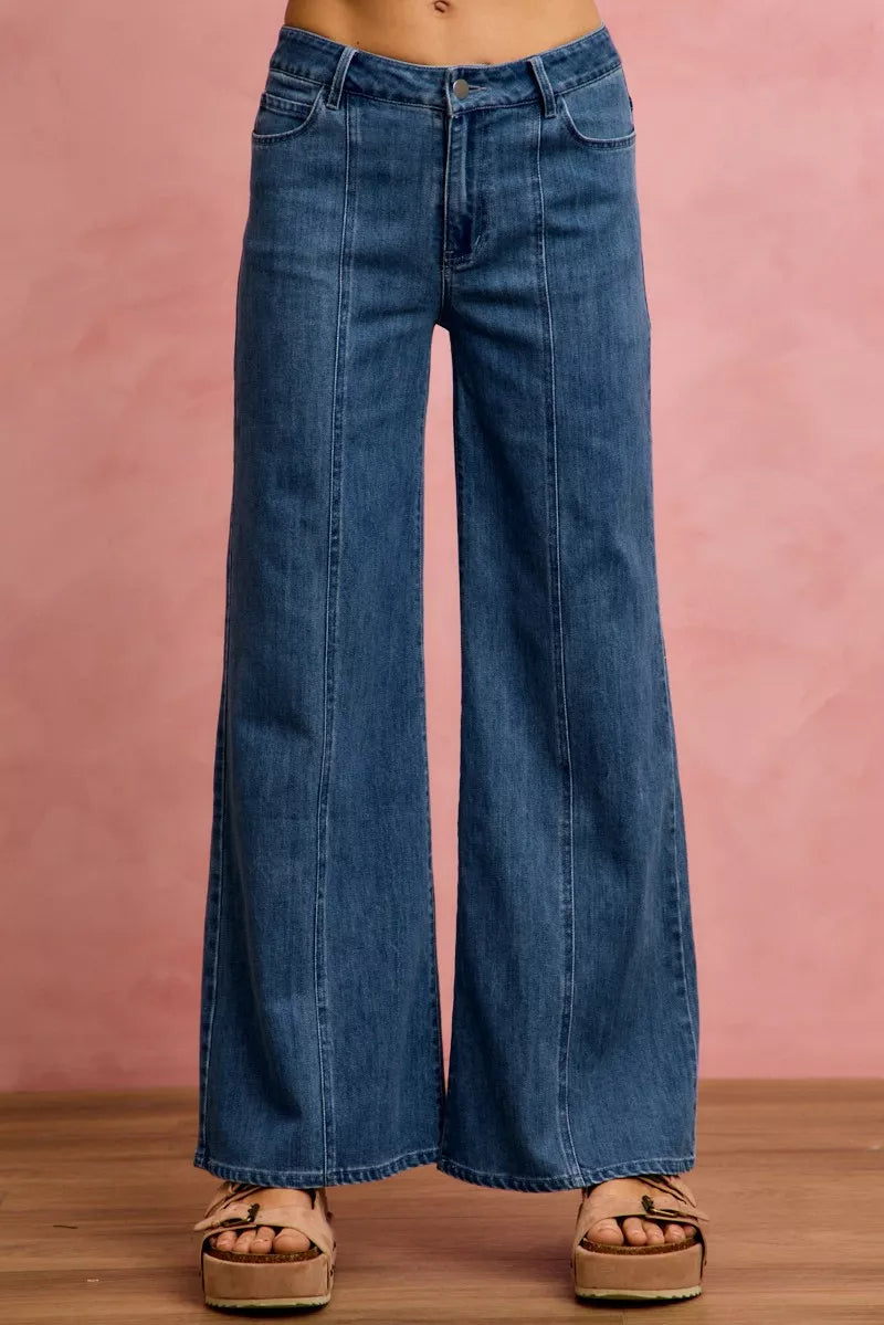 Seam Detail Mid Rise Denim Jeans Stretch SO ME