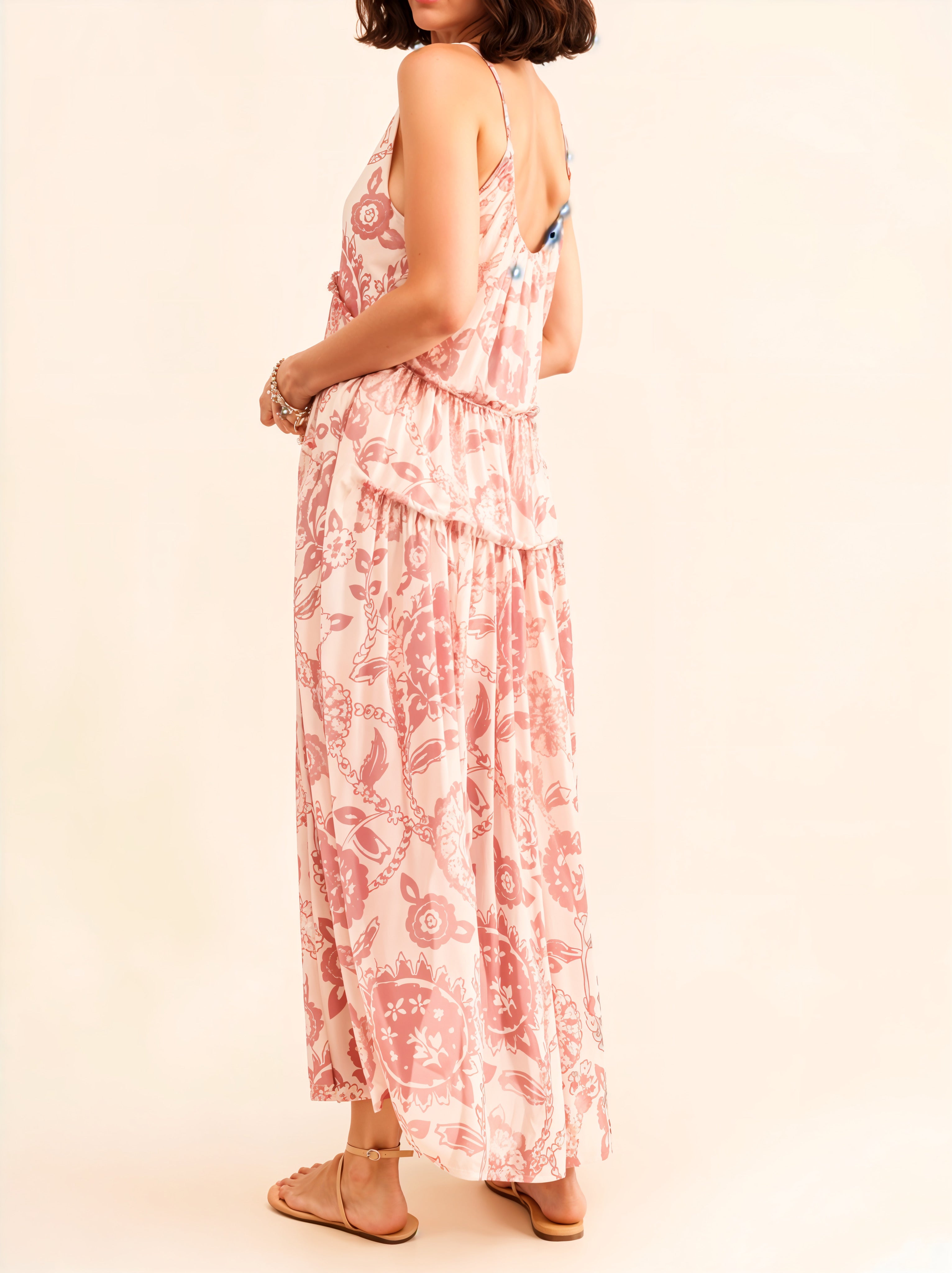 Printed V-Neck Sleeveless Dress