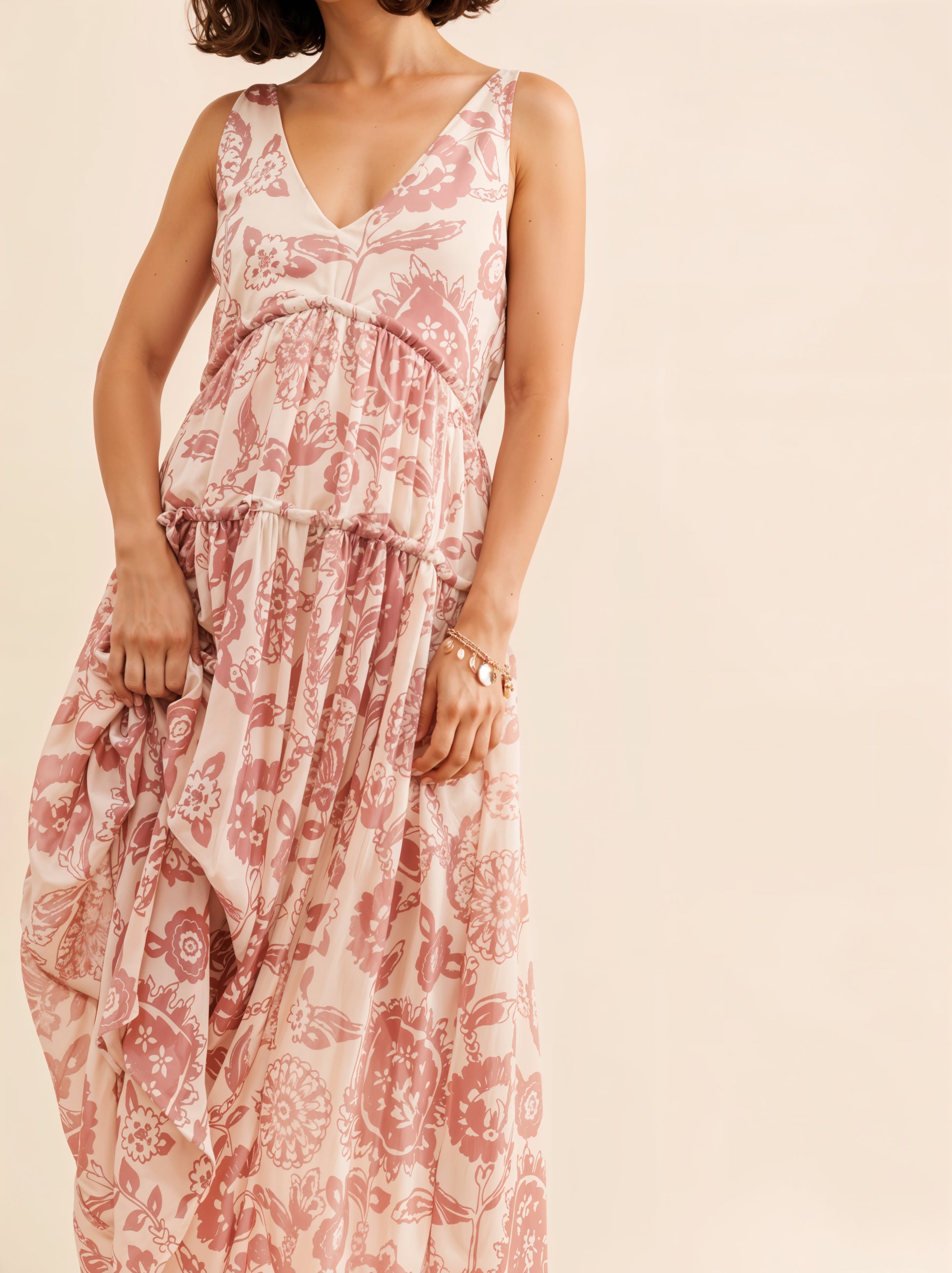 Printed V-Neck Sleeveless Dress