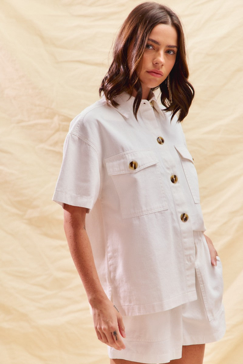 SO ME Denim Game Day Top and Shorts Set White
