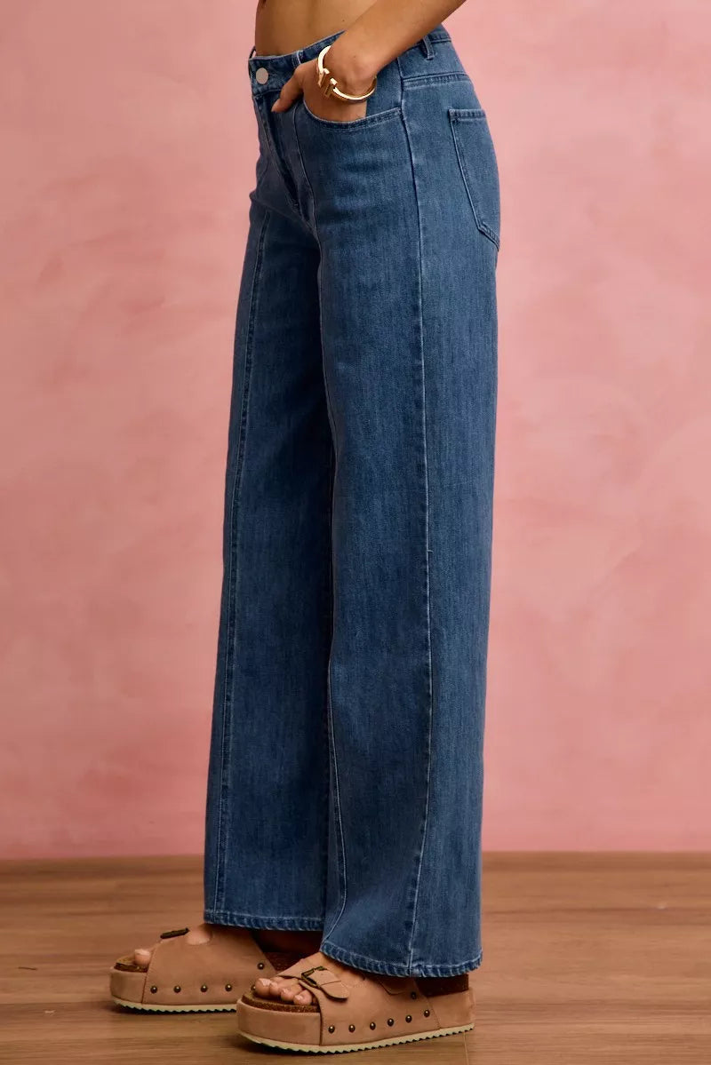 Seam Detail Mid Rise Denim Jeans Stretch SO ME