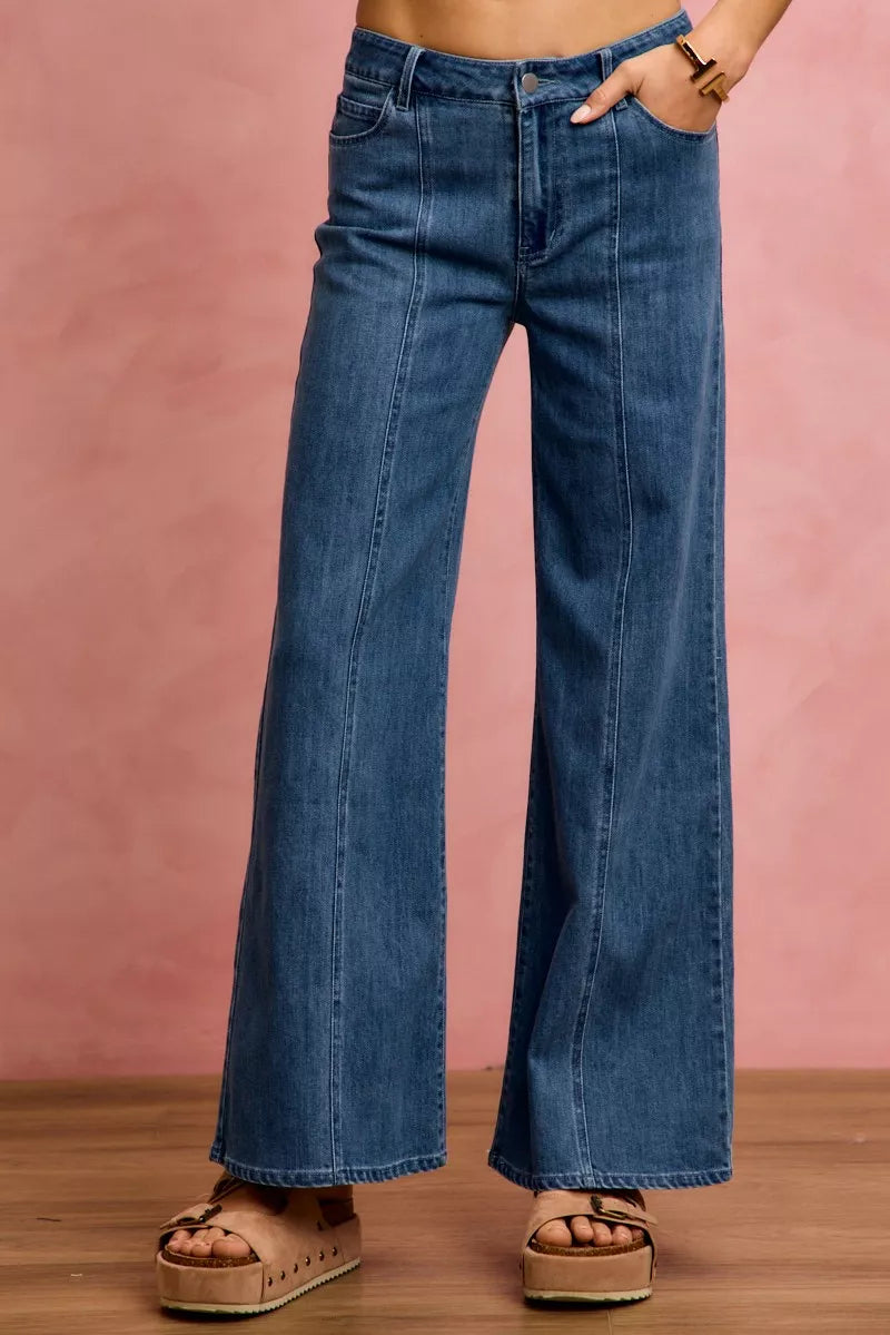 Seam Detail Mid Rise Denim Jeans Stretch SO ME