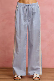 Wide Leg Pants With Side Lace Trim Check Pattern SO ME