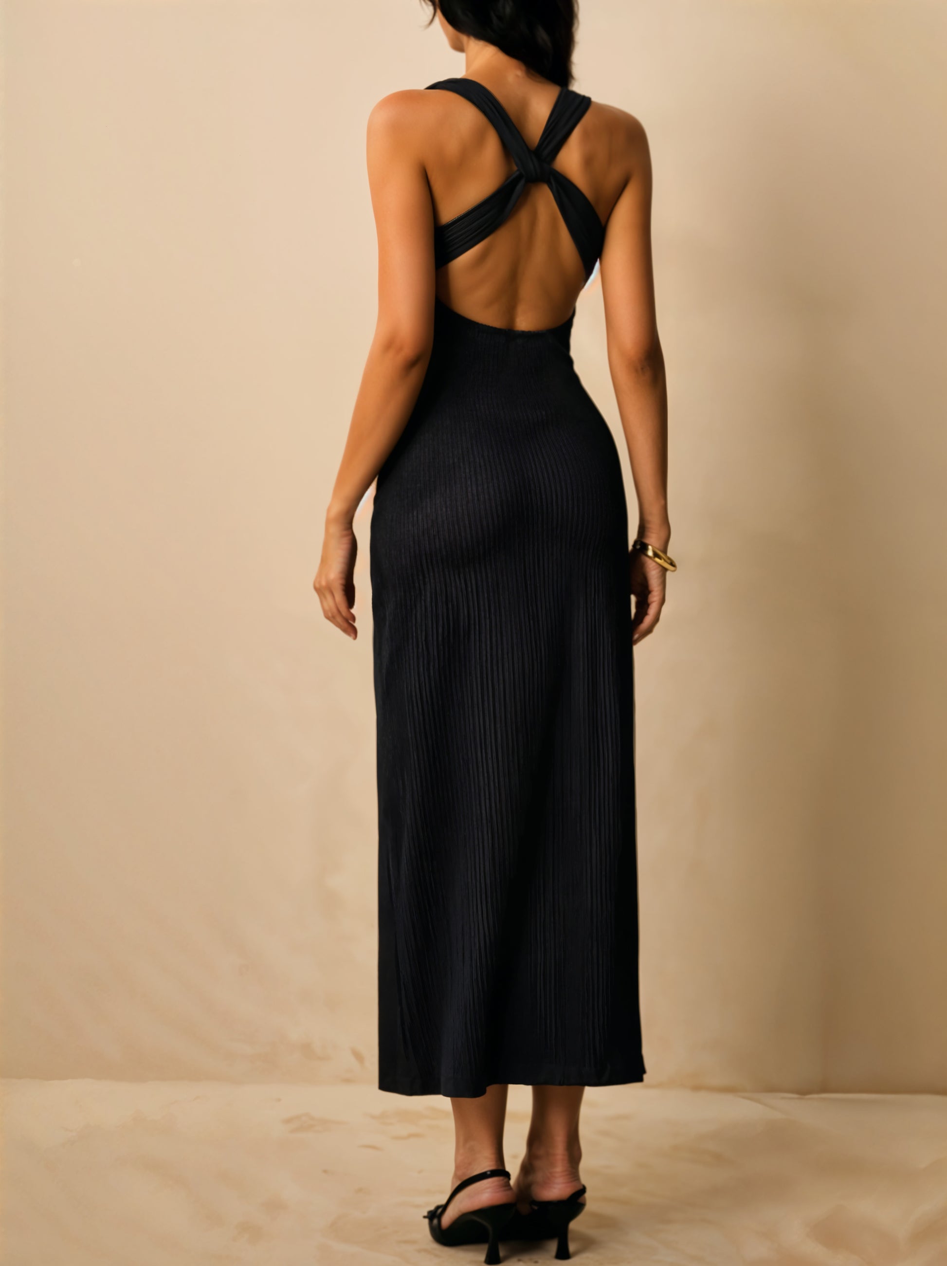 Sleeveless Ribbed Knit Midi Dress