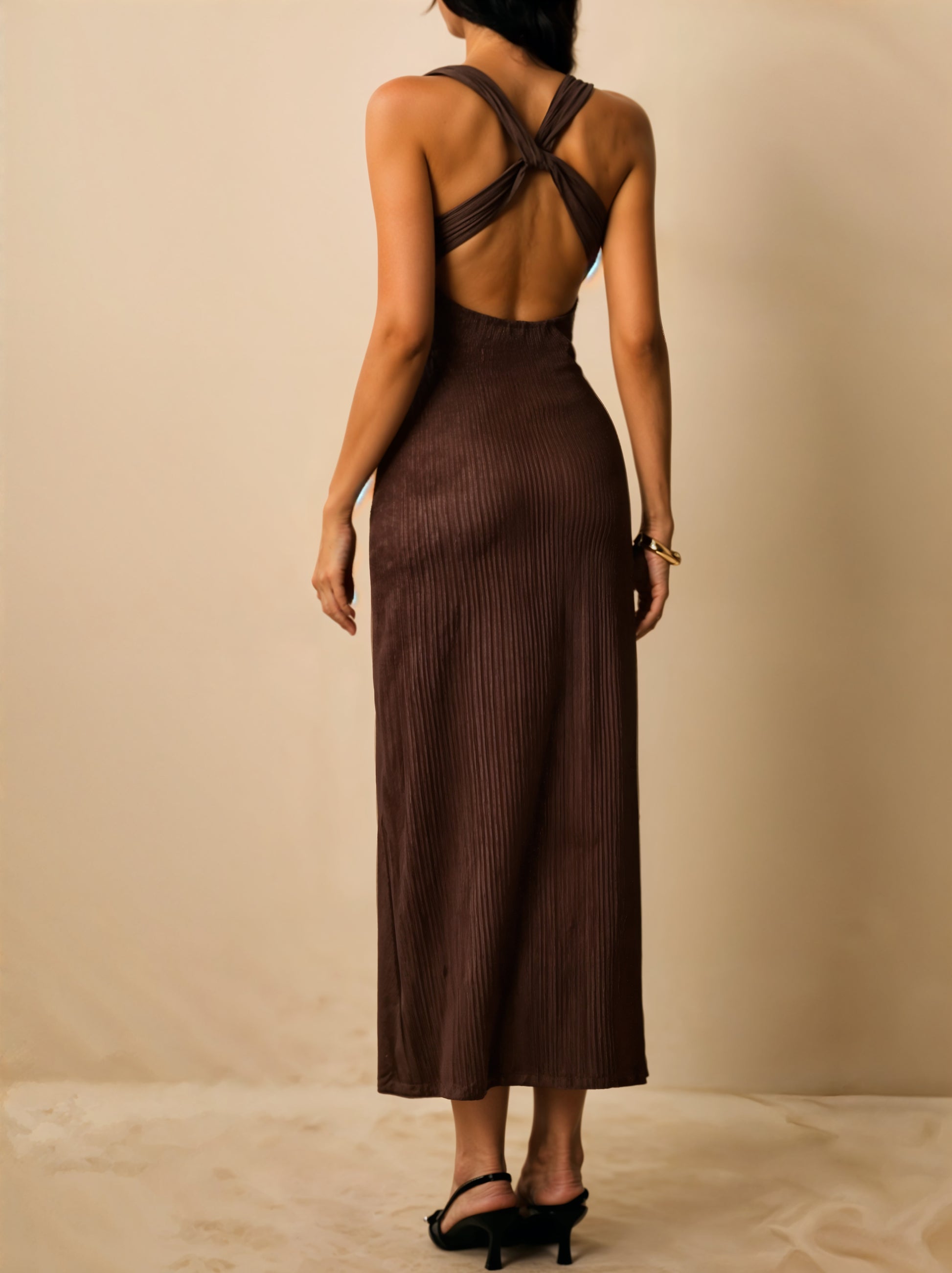 Sleeveless Ribbed Knit Midi Dress