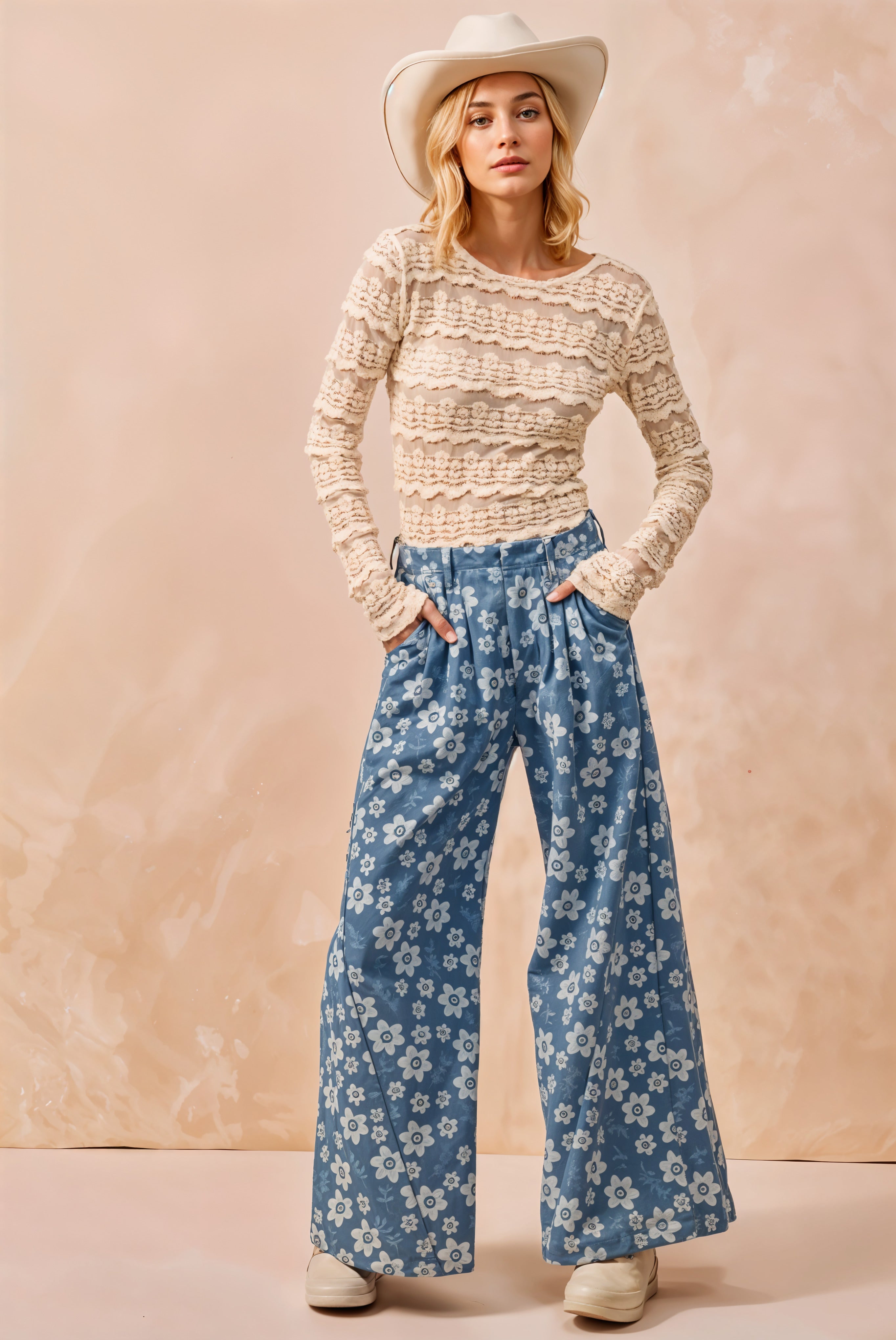 BiBi Ruffles Detail Flower Lace Top