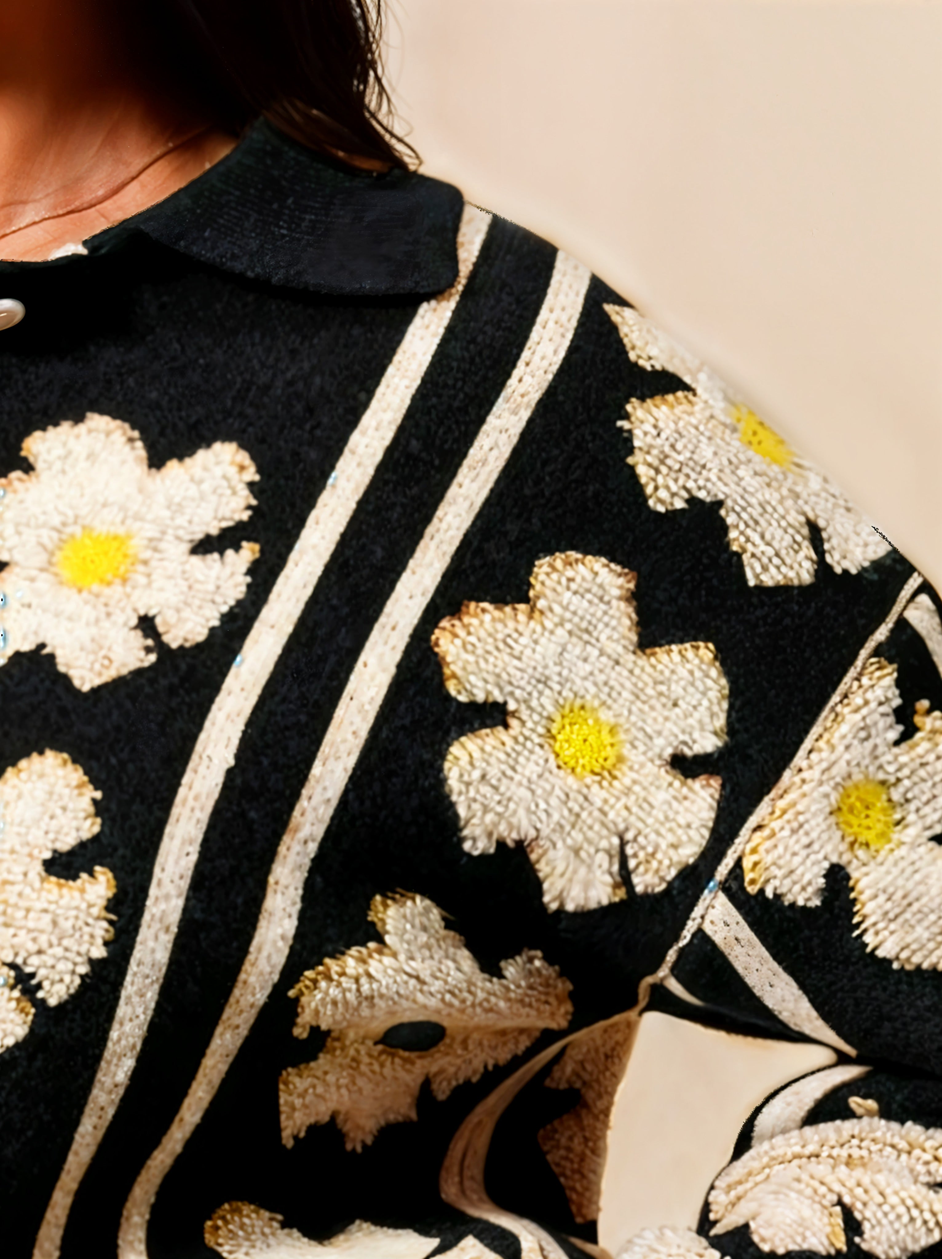 Floral Stripe Polo Collar Sweater SO ME
