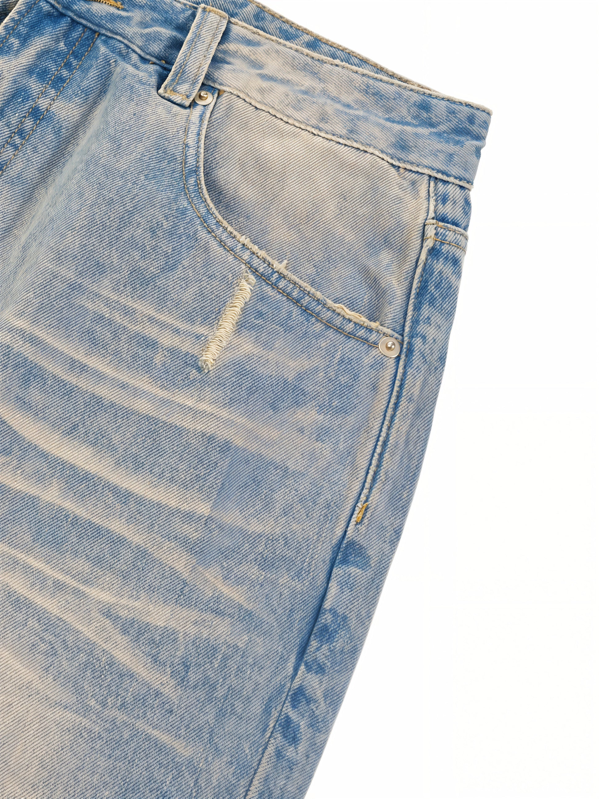 Sun Fade Raw Hem Denim Jeans