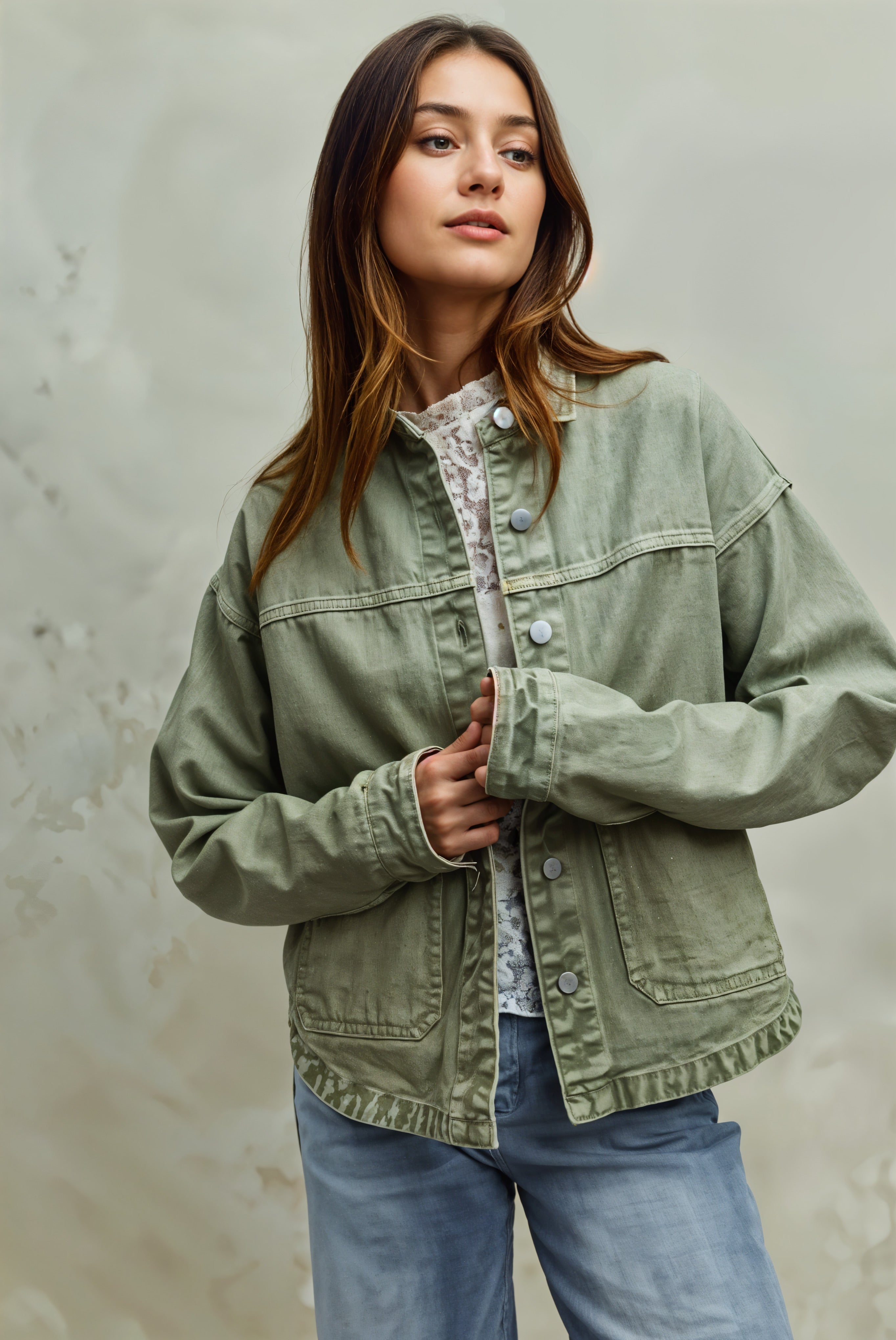 SO ME Vintage Washed Button Twill Jacket