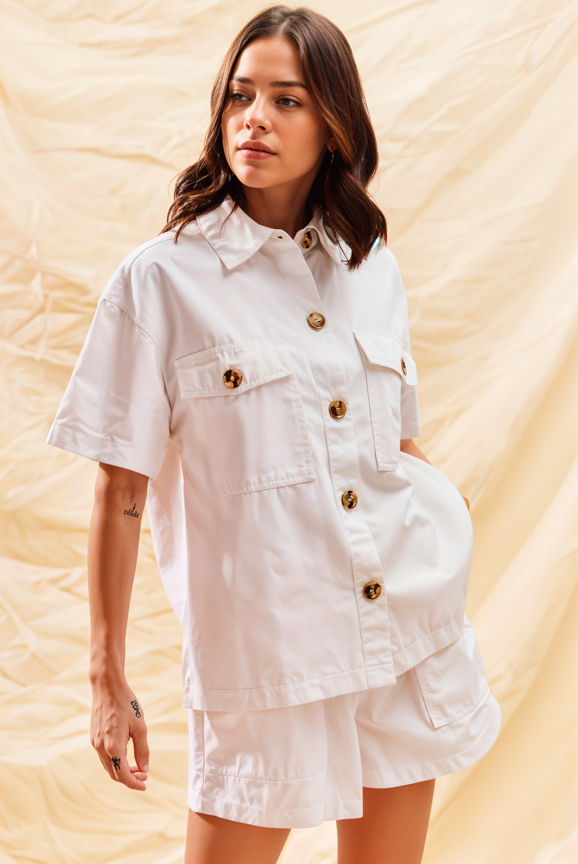 SO ME Denim Game Day Top and Shorts Set White