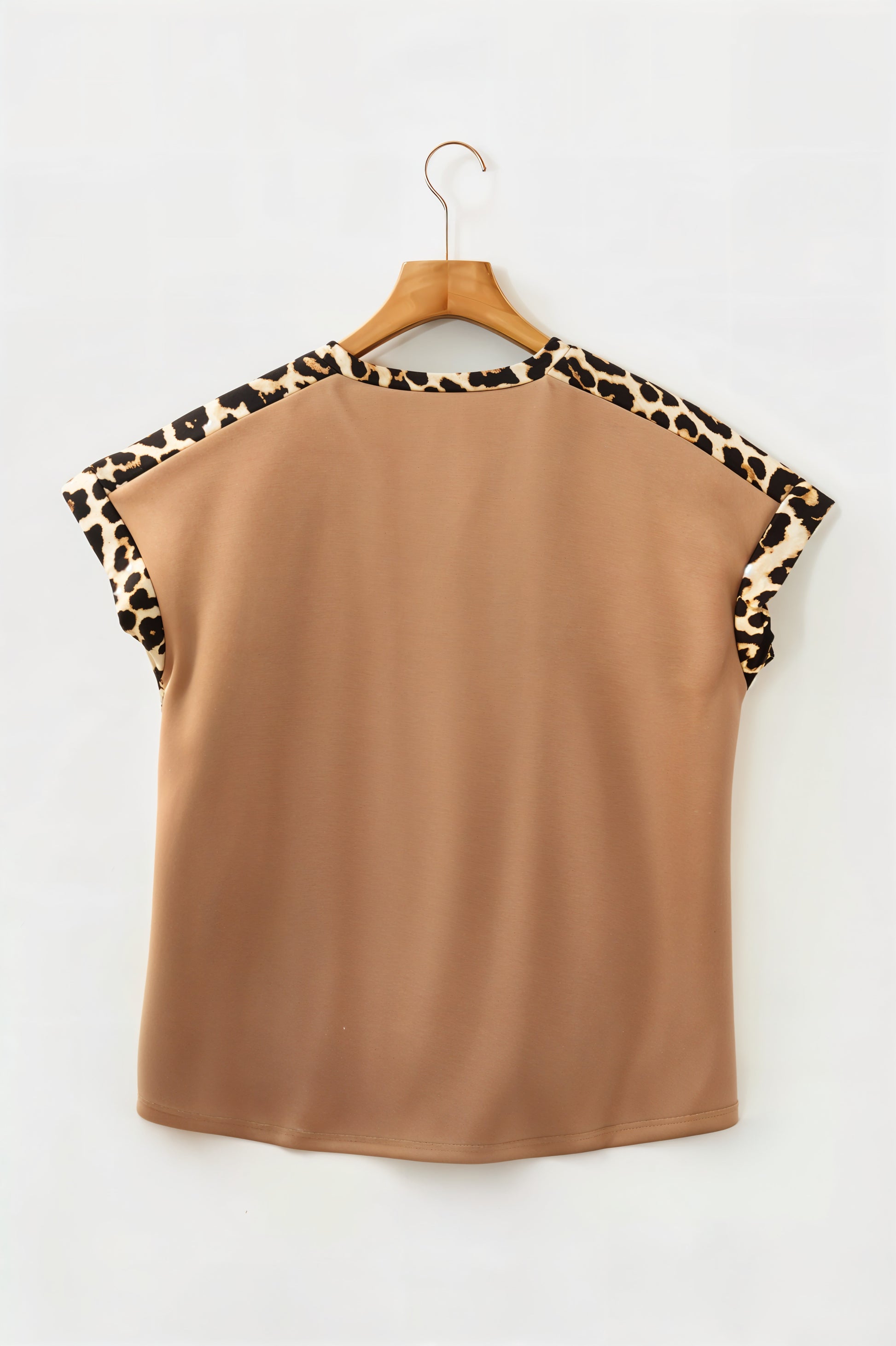 Light French Leopard Trim Round Neck Loose T Shirt