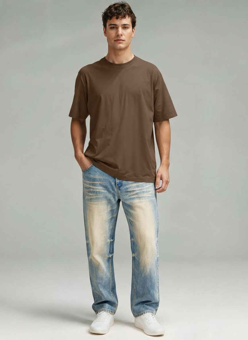Sun Fade Raw Hem Denim Jeans