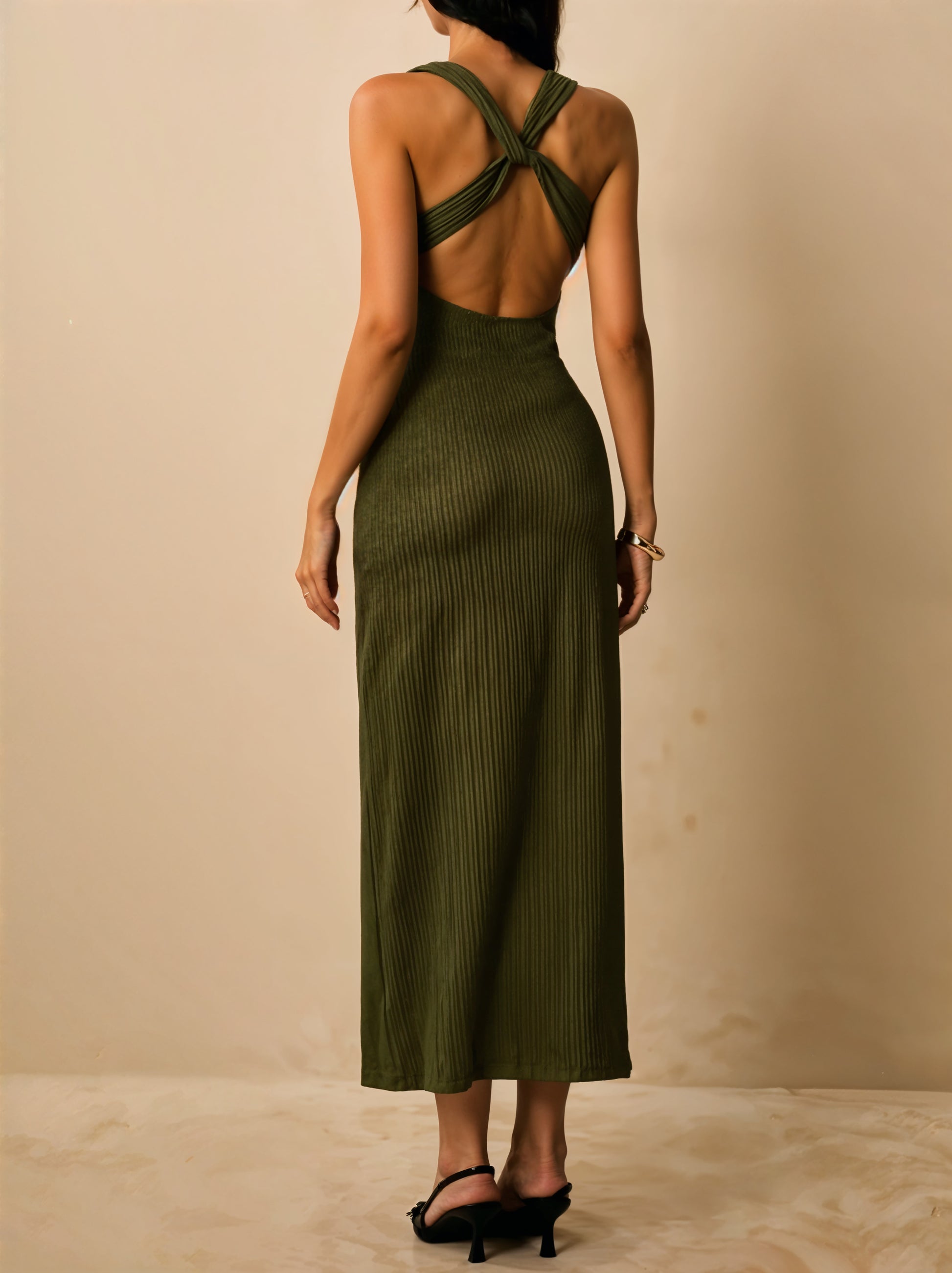 Sleeveless Ribbed Knit Midi Dress
