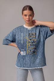 Unisex Vintage Wash Raw Hem Denim T-Shirt
